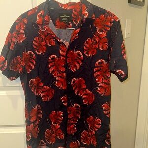 Red and black Tropical button up floral shirt